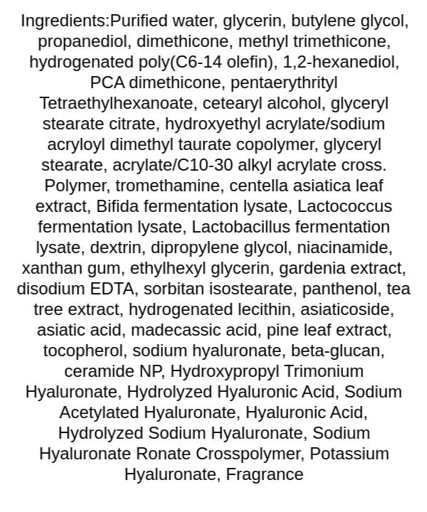 tocobo-cica-calming-gel-cream-ingredients